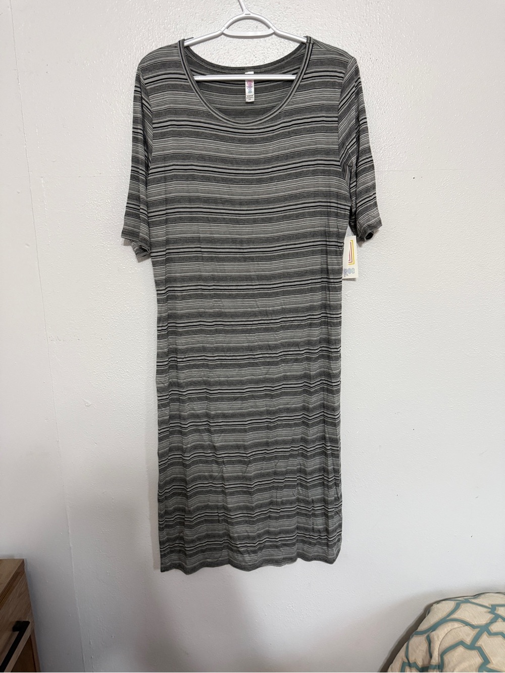 NWT LuLaRoe Julia Grey Black Fine Stripe Dress 2XL 🩶